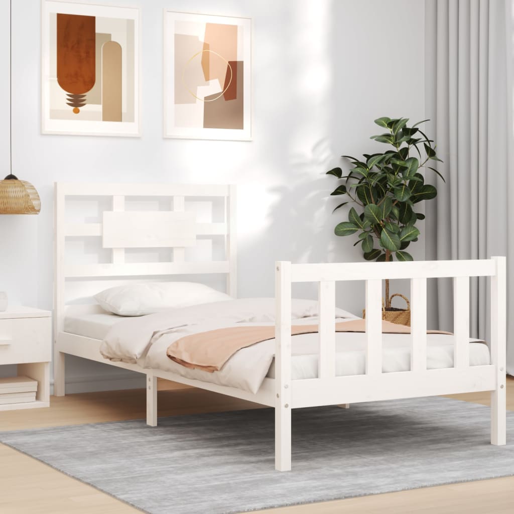Bed Frame without Mattress White Single Solid Wood Pine