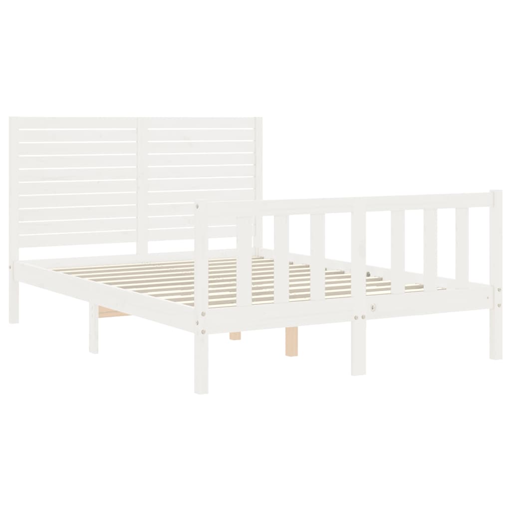 Bed Frame without Mattress White Double Solid Wood Pine