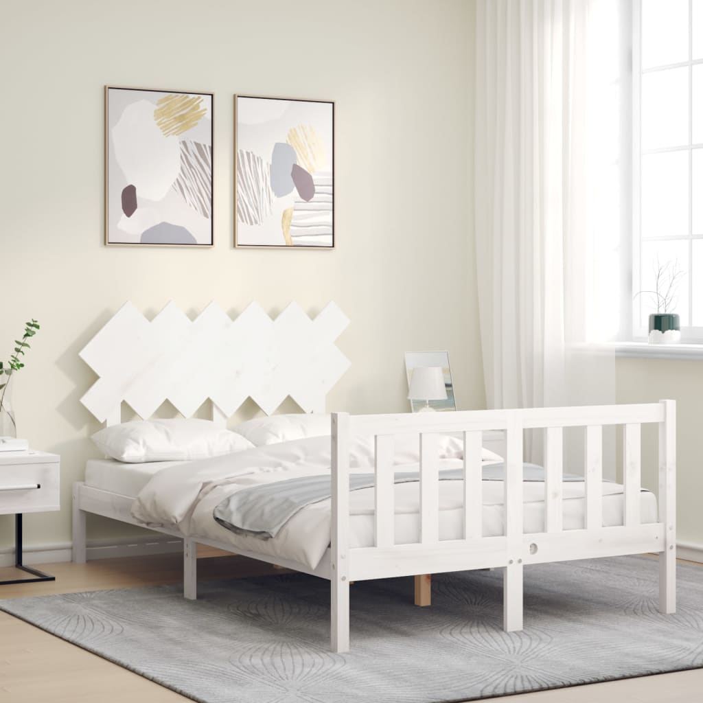 Bed Frame without Mattress White Double Solid Wood Pine