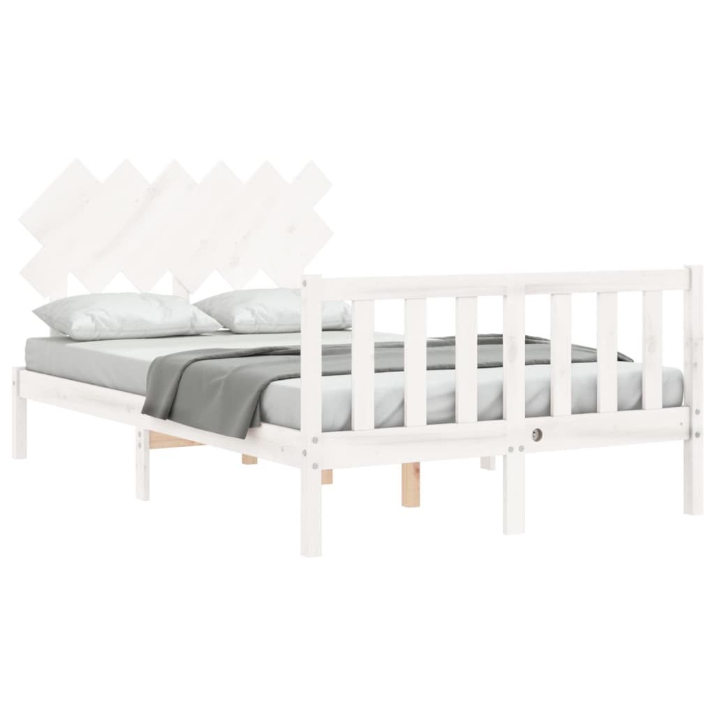 Bed Frame without Mattress White Double Solid Wood Pine