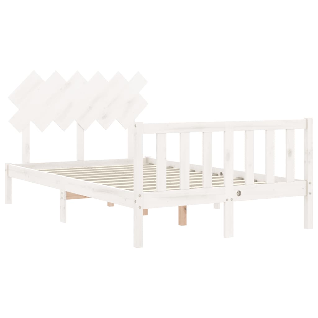 Bed Frame without Mattress White Double Solid Wood Pine