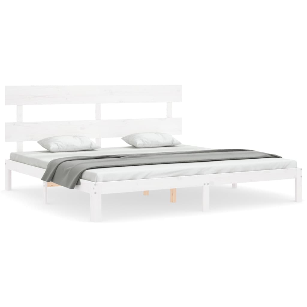 Bed Frame without Mattress White Super King Size Solid Wood Pine
