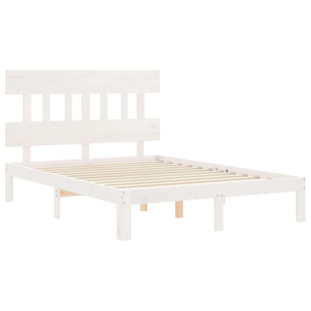 Bed Frame without Mattress White Small Double Solid Wood Pine