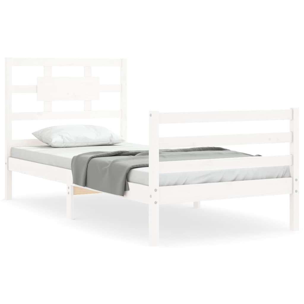 Bed Frame without Mattress White Single Solid Wood