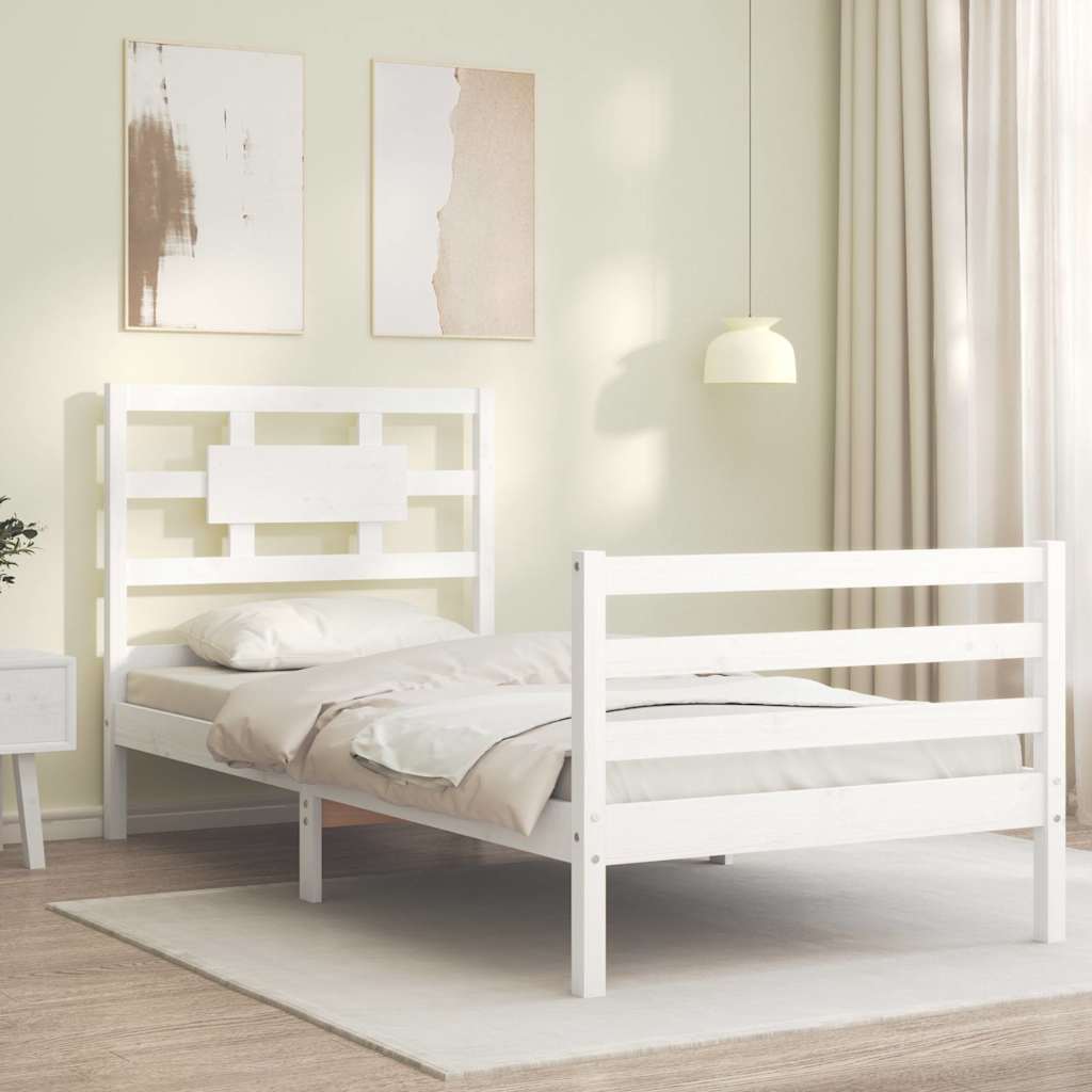 Bed Frame without Mattress White Single Solid Wood