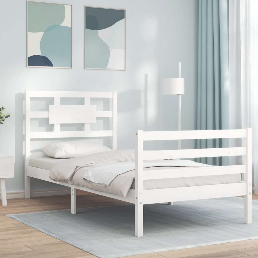Bed Frame without Mattress White Single Solid Wood