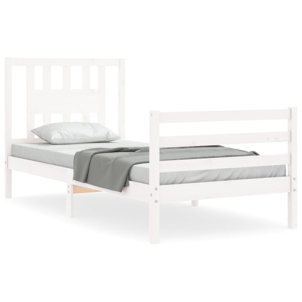 Bed Frame without Mattress White Single Solid Wood