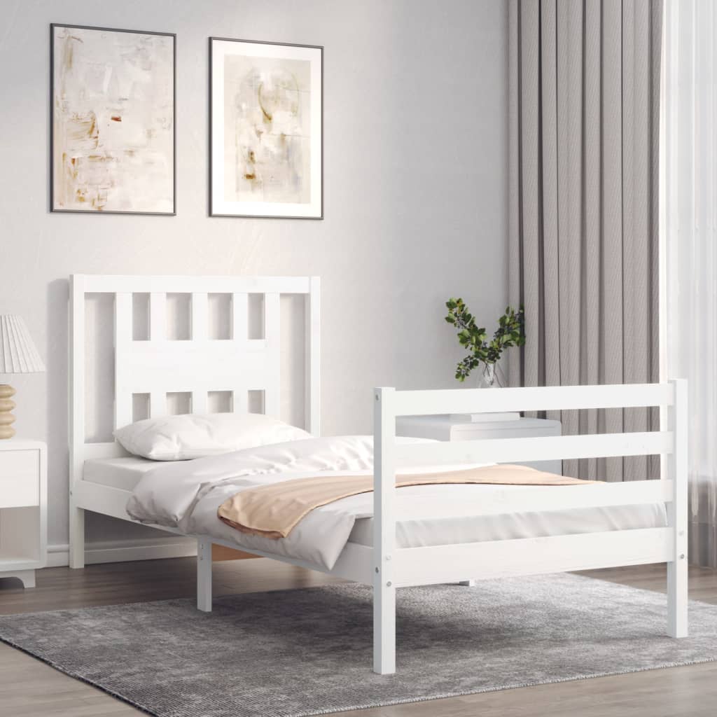 Bed Frame without Mattress White Single Solid Wood