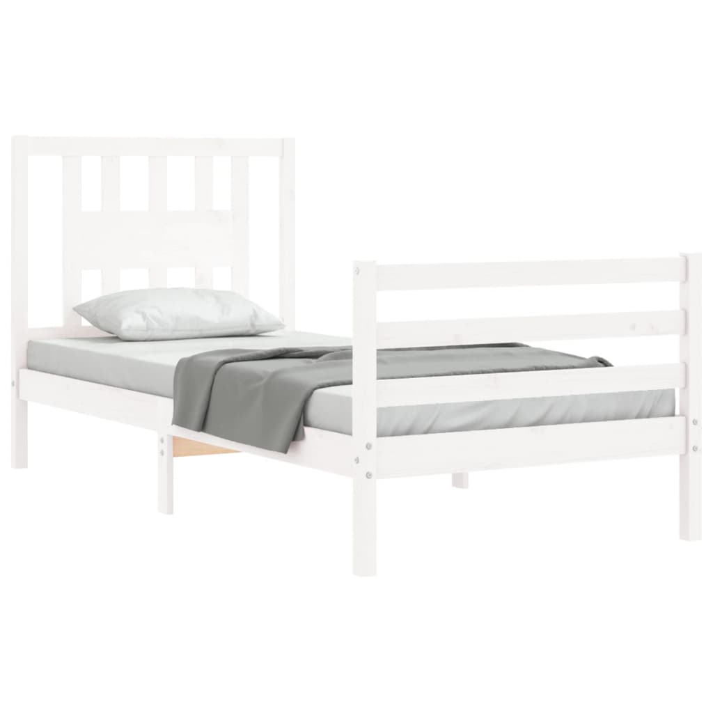 Bed Frame without Mattress White Single Solid Wood
