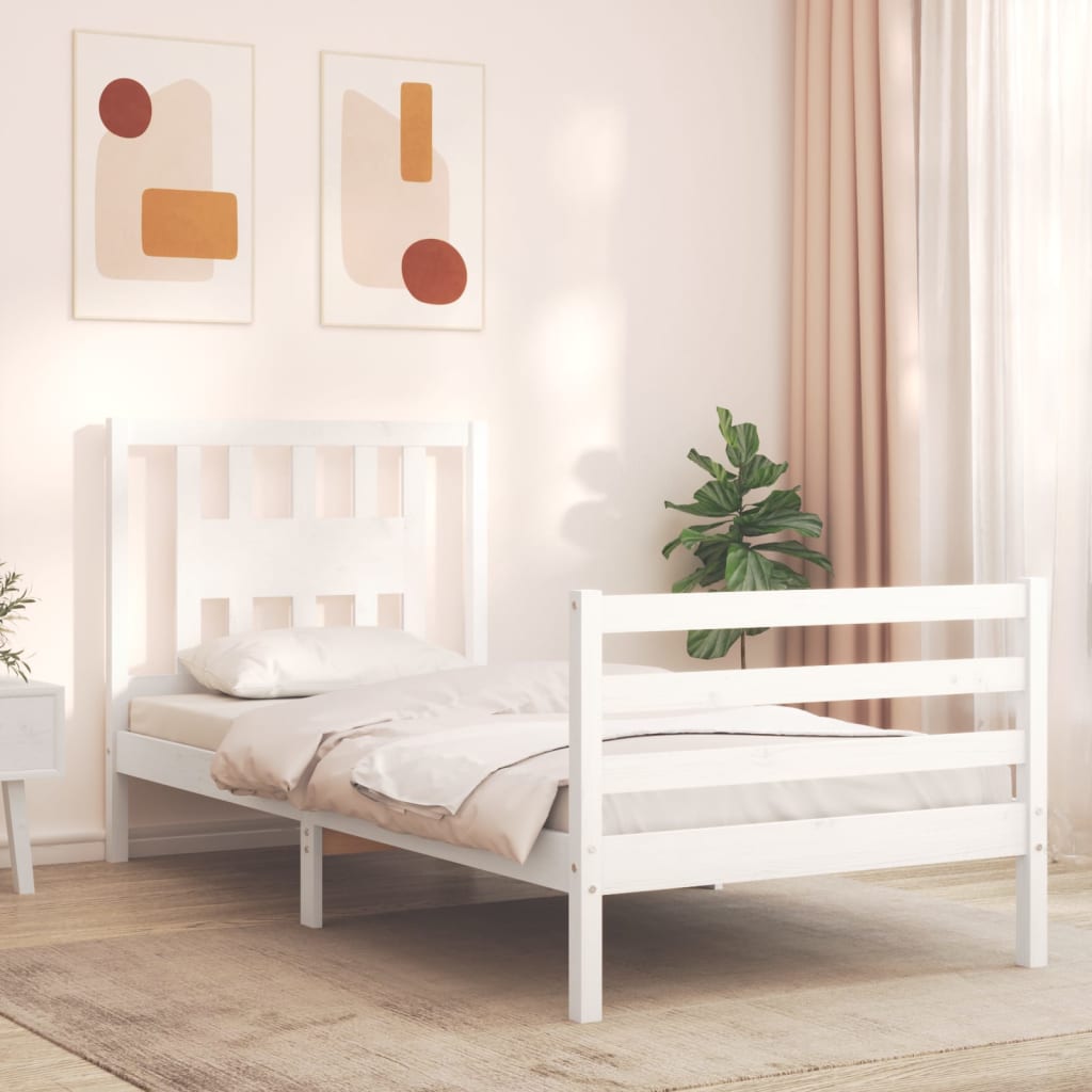 Bed Frame without Mattress White Single Solid Wood