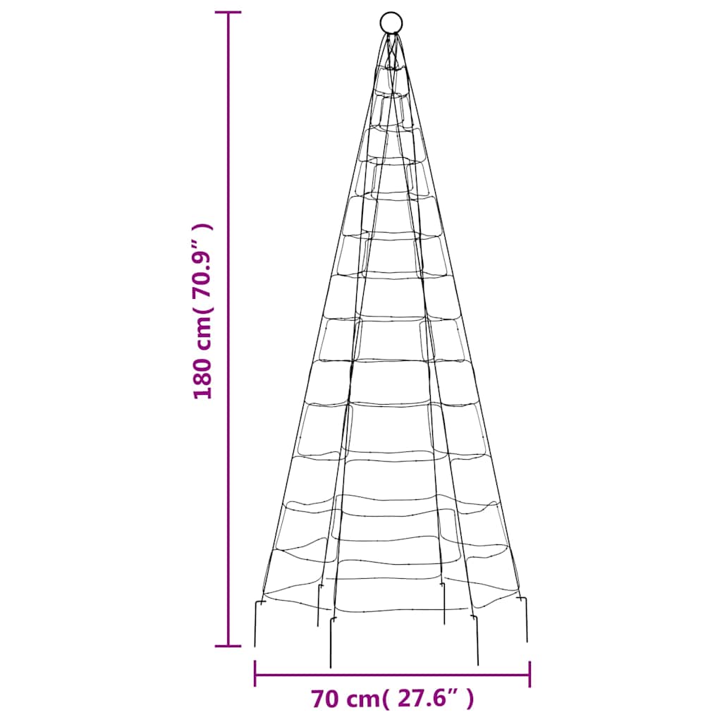 LED Christmas Tree on Flagpole 200 LEDs Colourful 180 cm