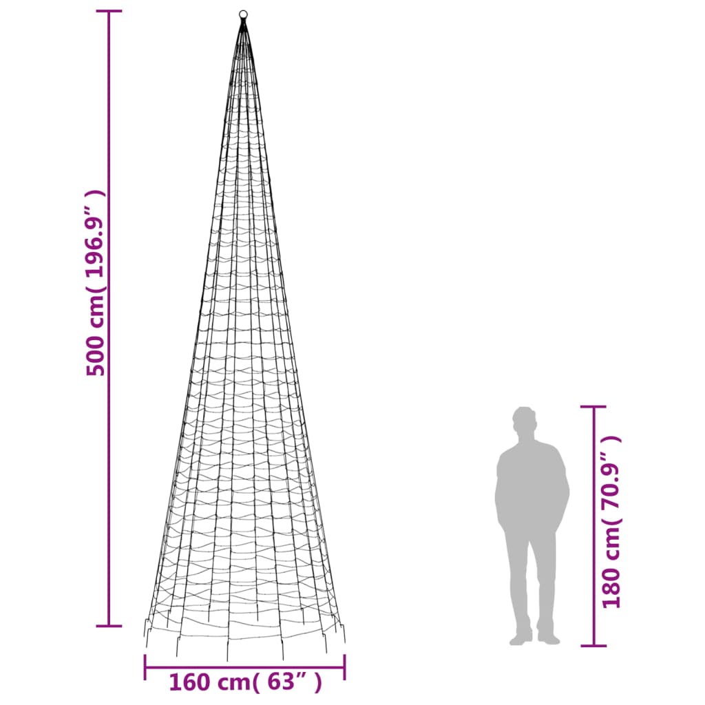 LED Christmas Tree on Flagpole 1534 LEDs Warm White 500 cm