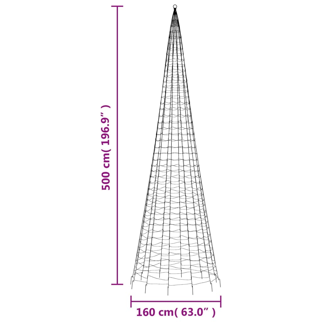 LED Christmas Tree on Flagpole 1534 LEDs Warm White 500 cm