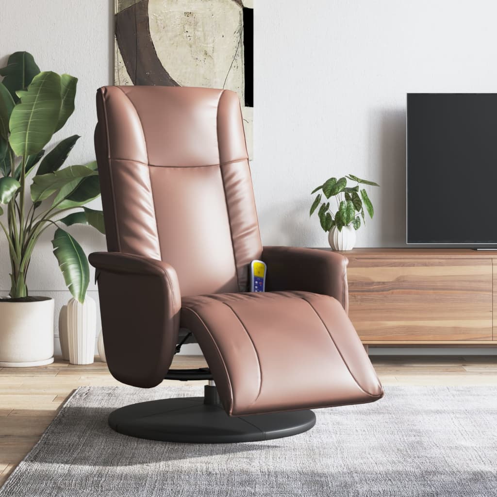 Massage Recliner Chair with Footrest Brown Faux Leather