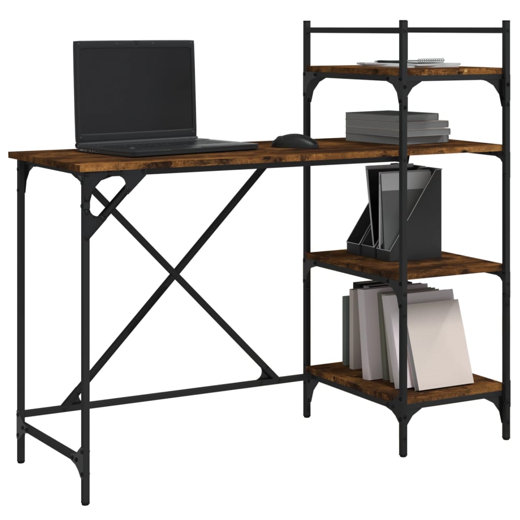 Computer Desk with Shelves Smoked Oak 120x47x109 cm