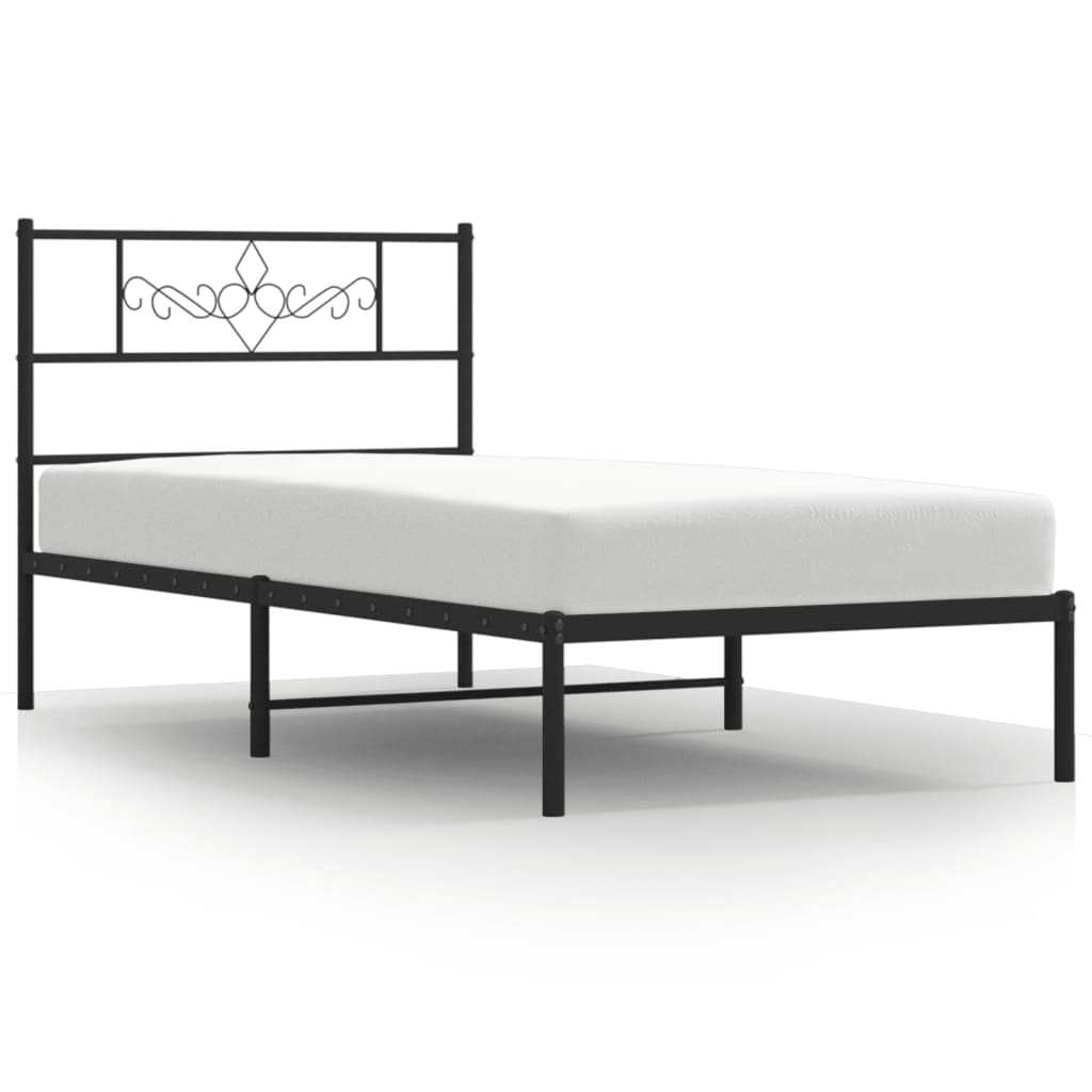 Metal Bed Frame without Mattress with Headboard Black 90x200cm