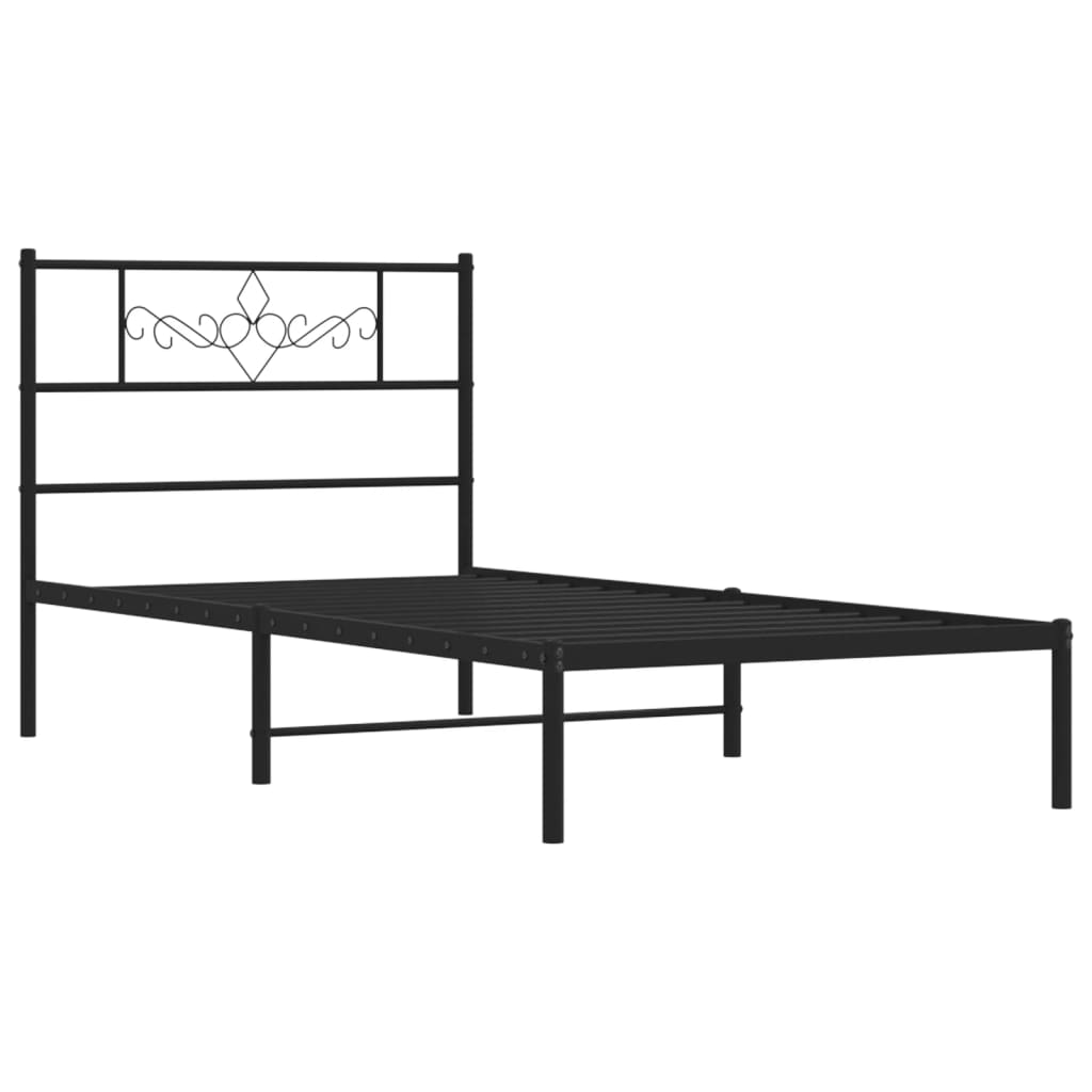 Metal Bed Frame without Mattress with Headboard Black 90x200cm