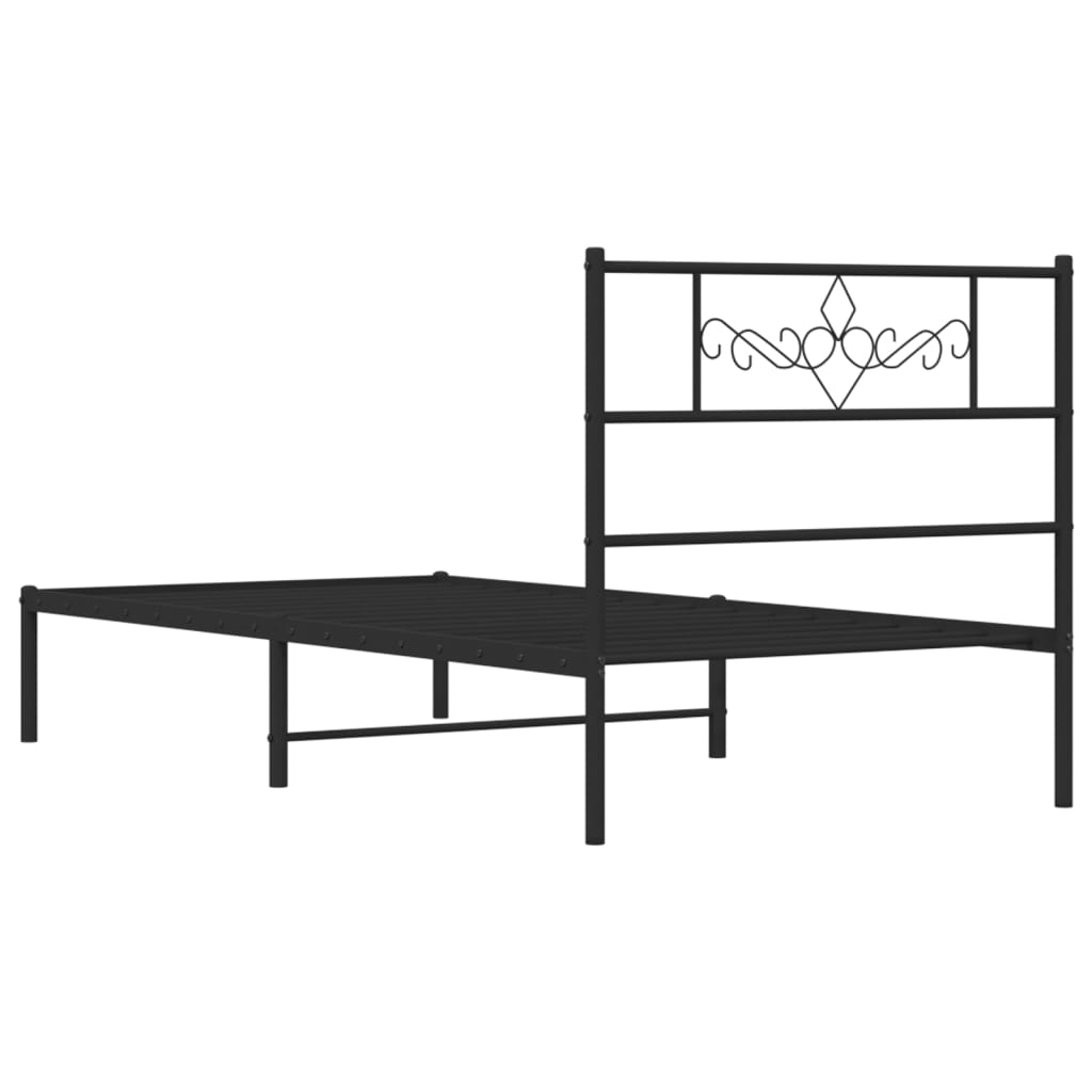 Metal Bed Frame without Mattress with Headboard Black 90x200cm