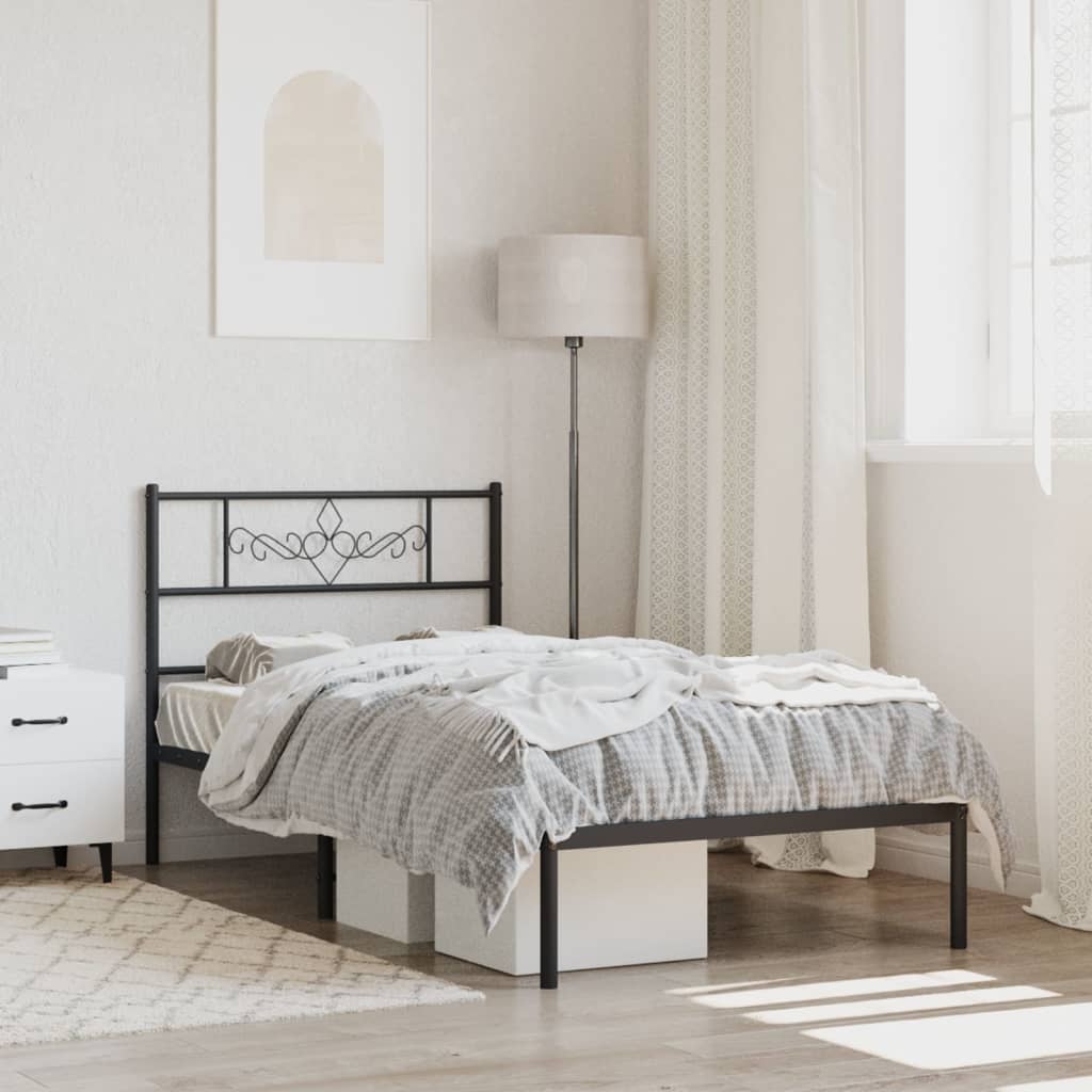 Metal Bed Frame without Mattress with Headboard Black 90x200cm