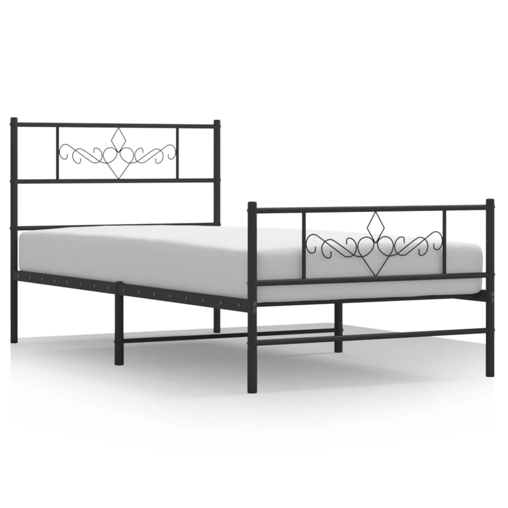 Metal Bed Frame without Mattress with Footboard Black 80x200cm