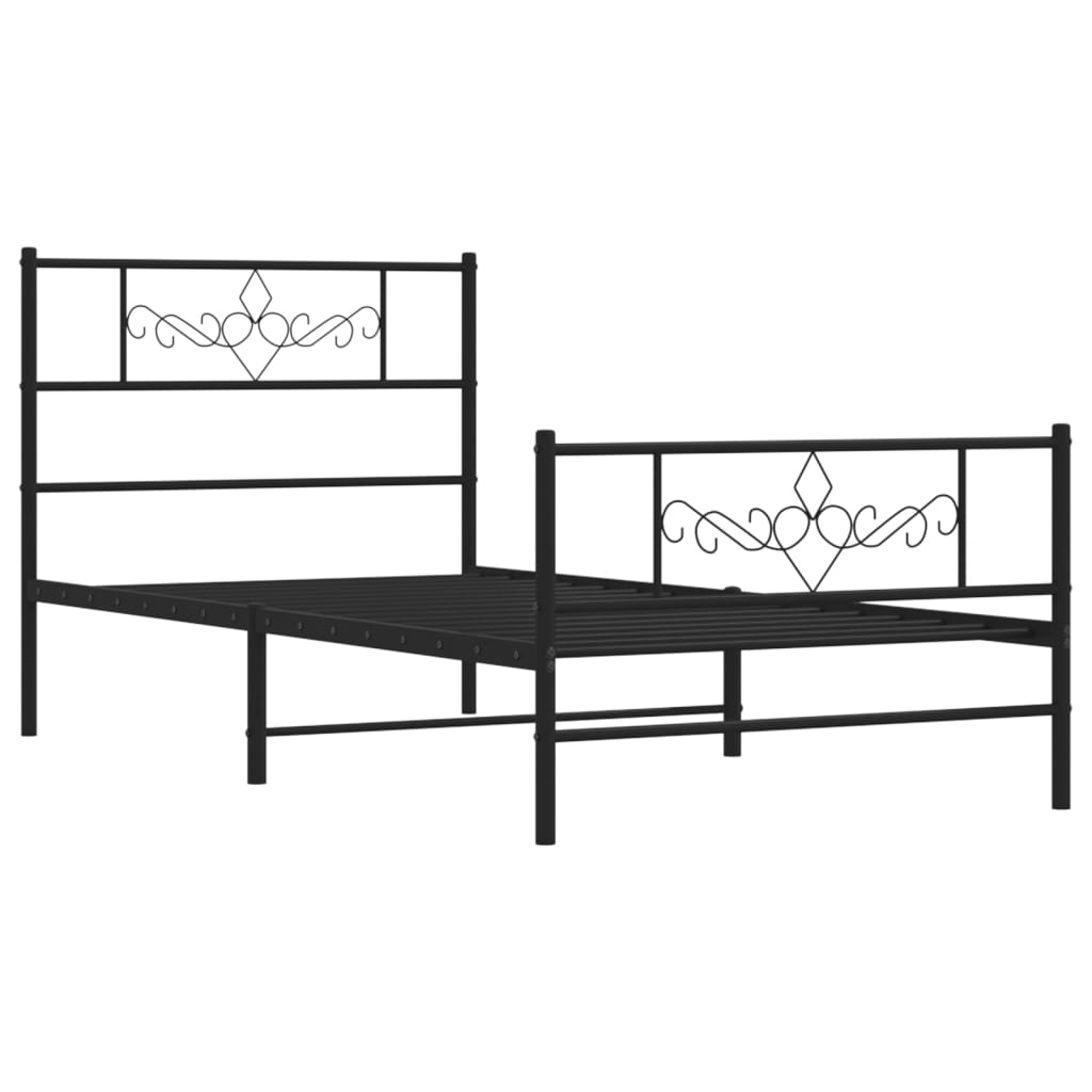 Metal Bed Frame without Mattress with Footboard Black 80x200cm