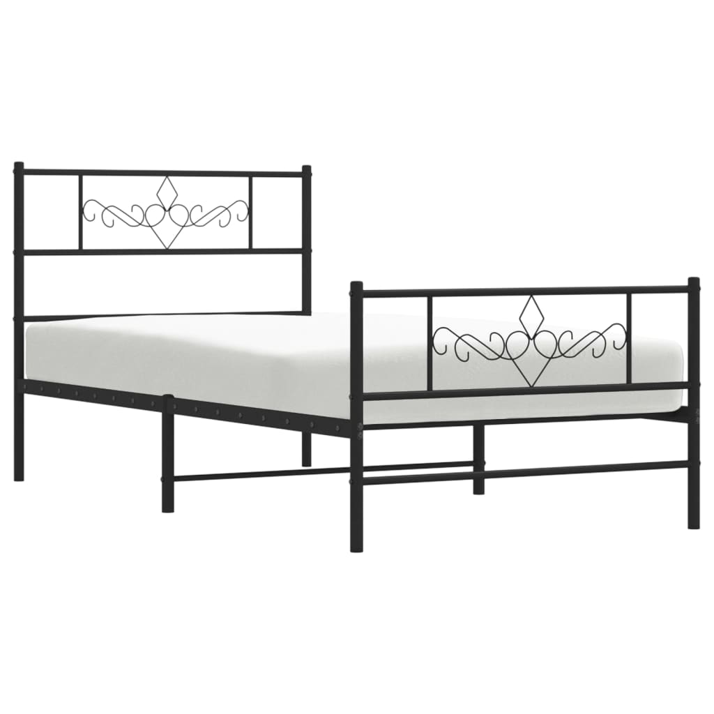 Metal Bed Frame without Mattress with Footboard Black 80x200cm