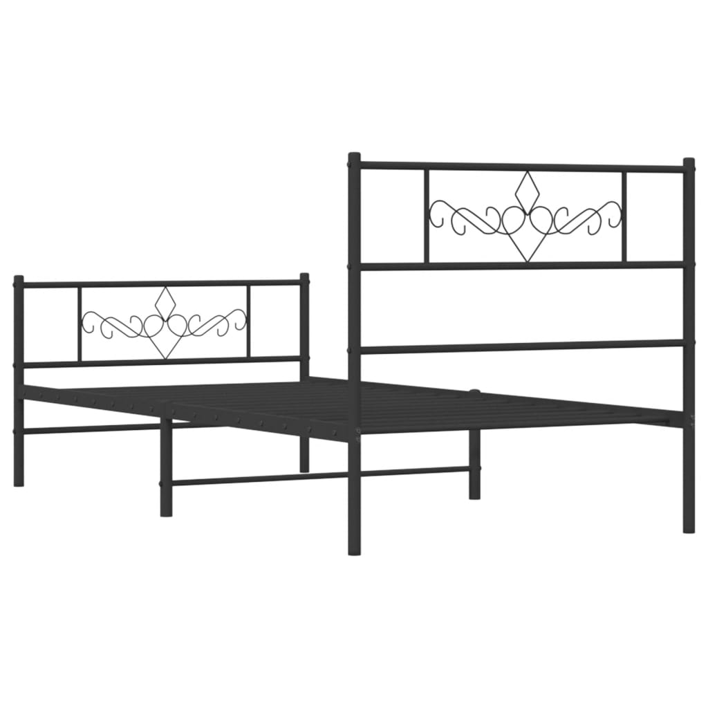 Metal Bed Frame without Mattress with Footboard Black 80x200cm