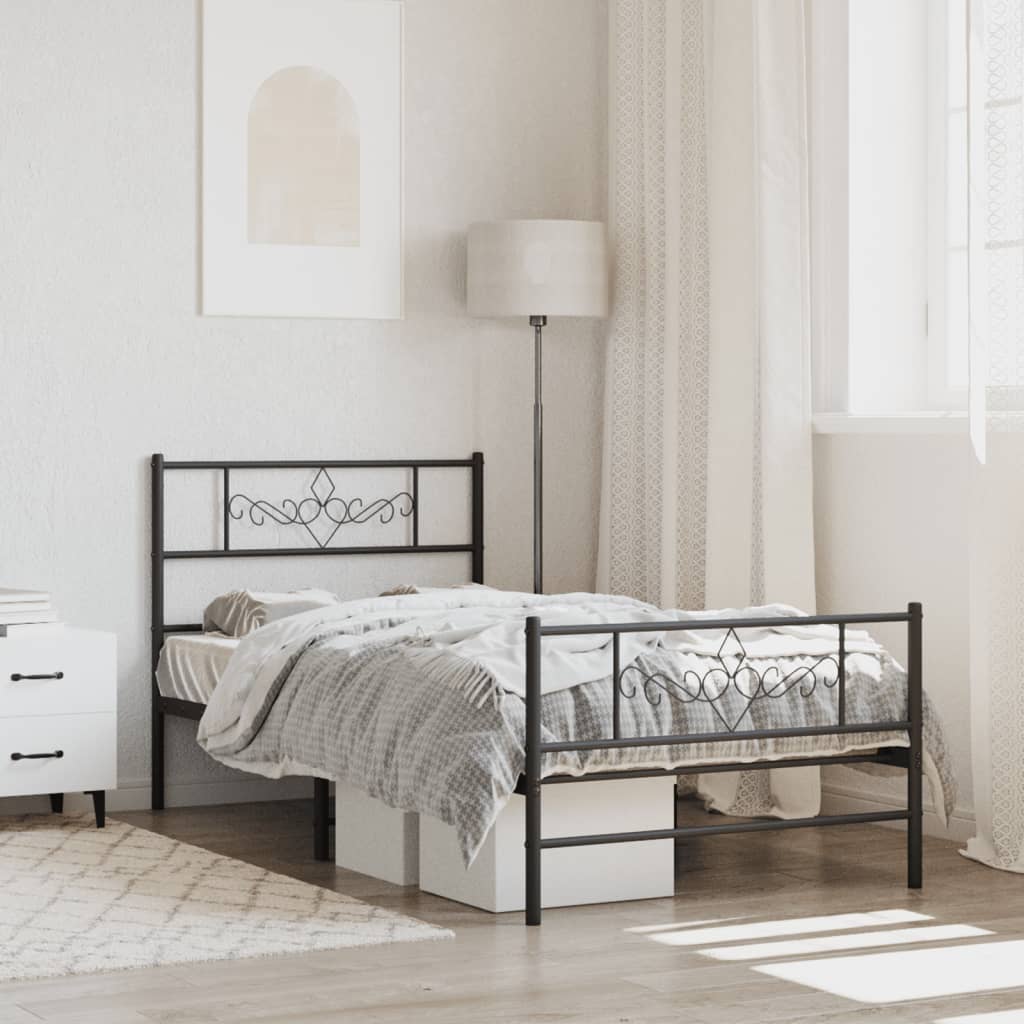 Metal Bed Frame without Mattress with Footboard Black 80x200cm