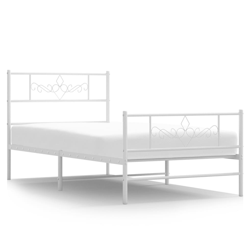 Metal Bed Frame without Mattress with Footboard White 90x200cm