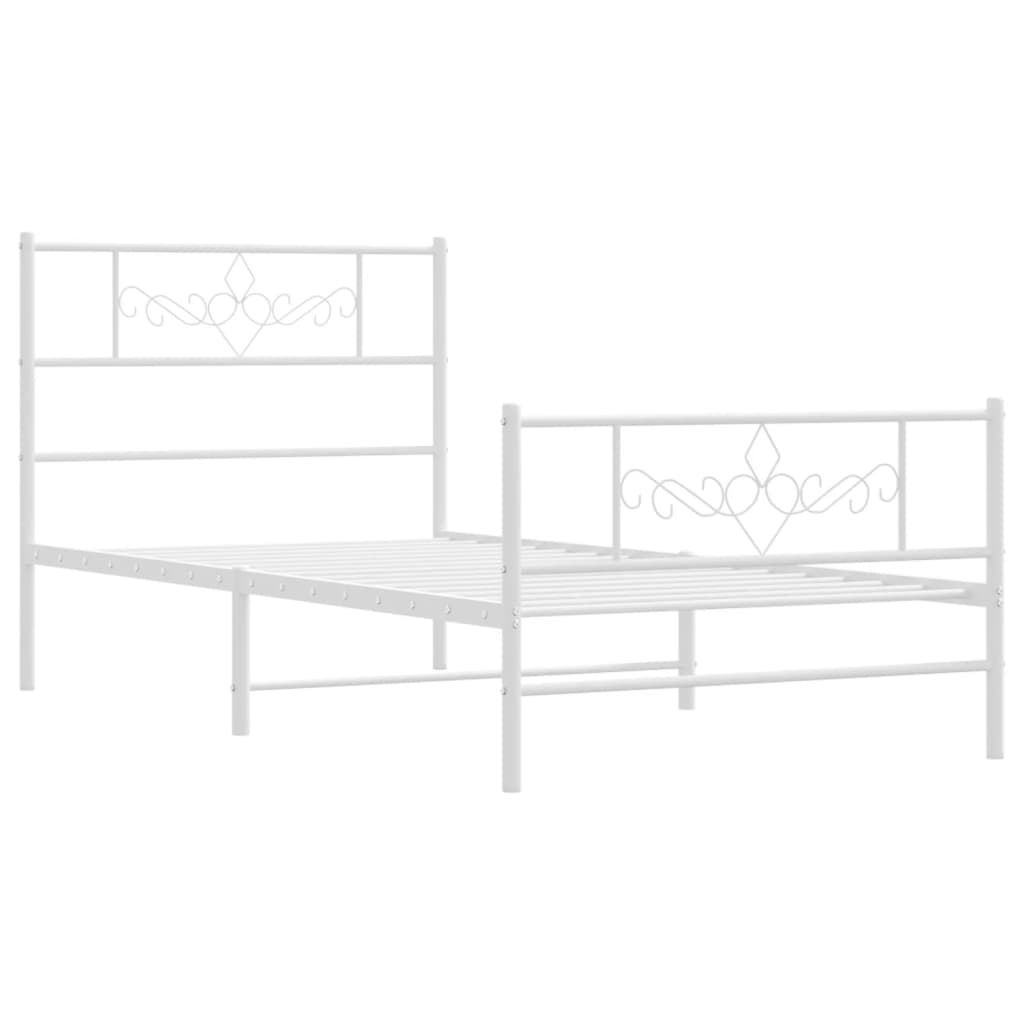 Metal Bed Frame without Mattress with Footboard White 90x200cm