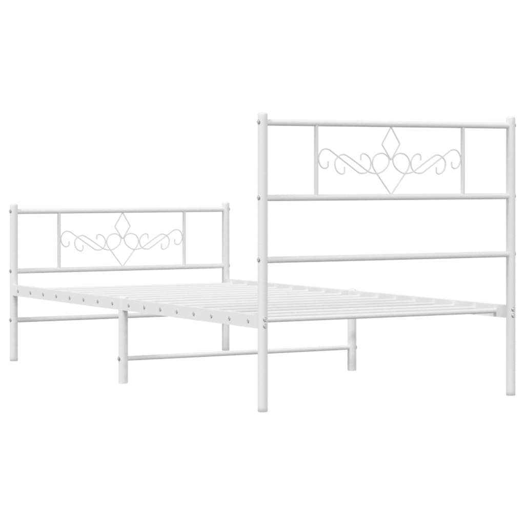 Metal Bed Frame without Mattress with Footboard White 90x200cm