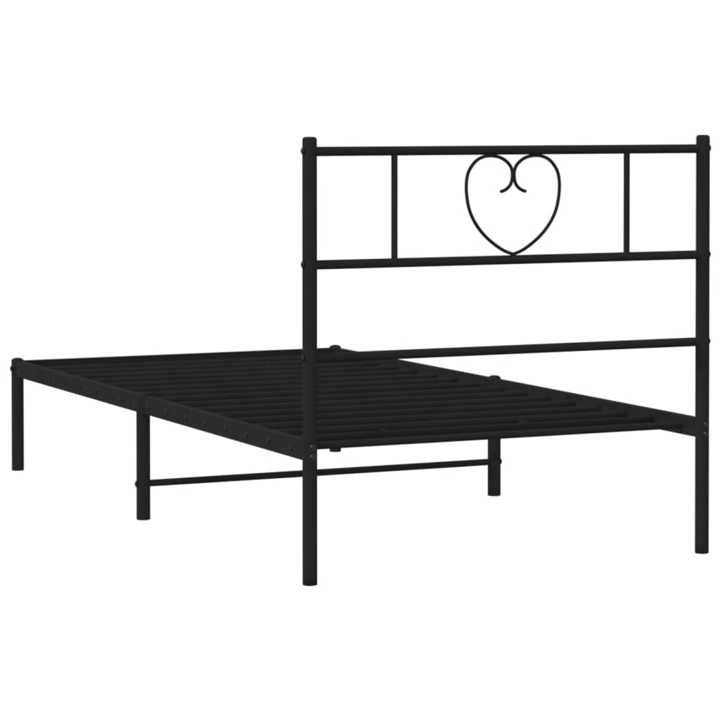 Metal Bed Frame without Mattress with Headboard Black 90x190cm