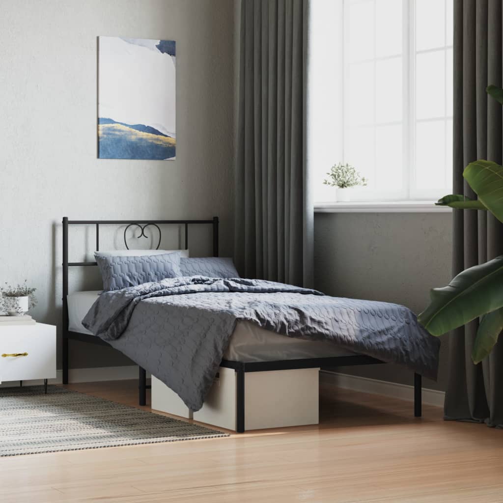 Metal Bed Frame without Mattress with Headboard Black 90x190cm