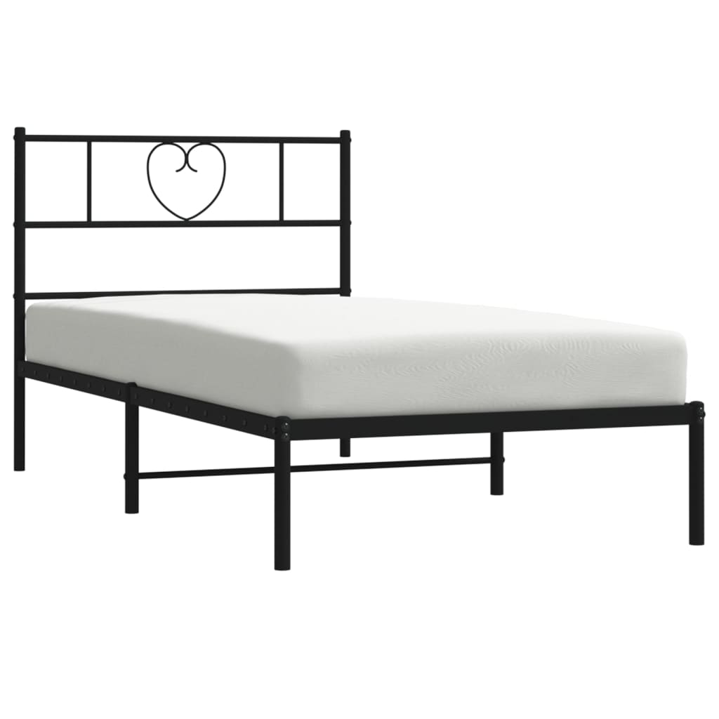 Metal Bed Frame without Mattress with Headboard Black 90x200cm