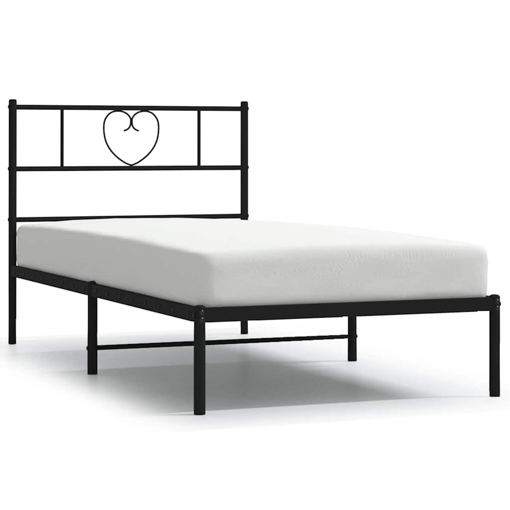 Metal Bed Frame without Mattress with Headboard Black 100x200cm