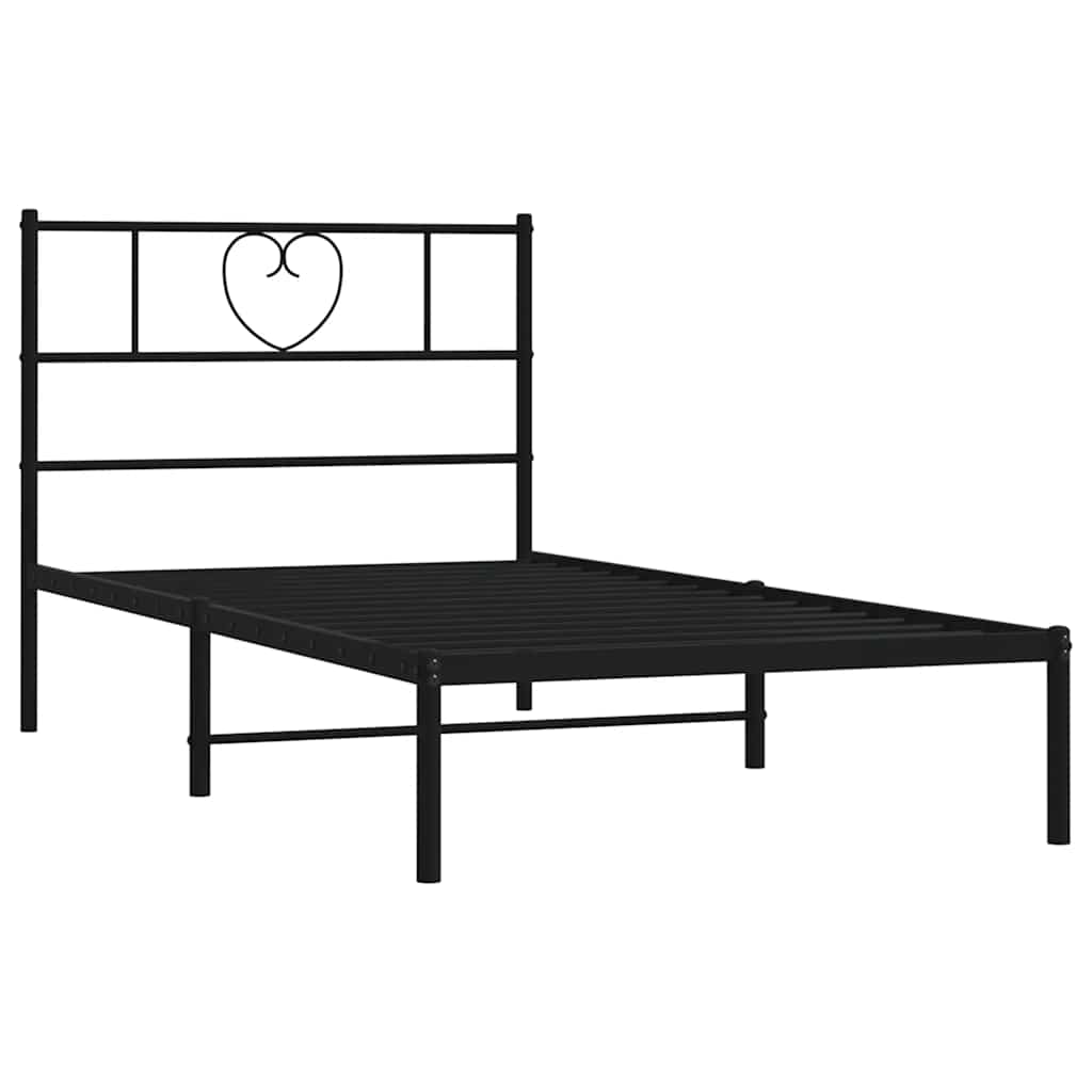 Metal Bed Frame without Mattress with Headboard Black 100x200cm