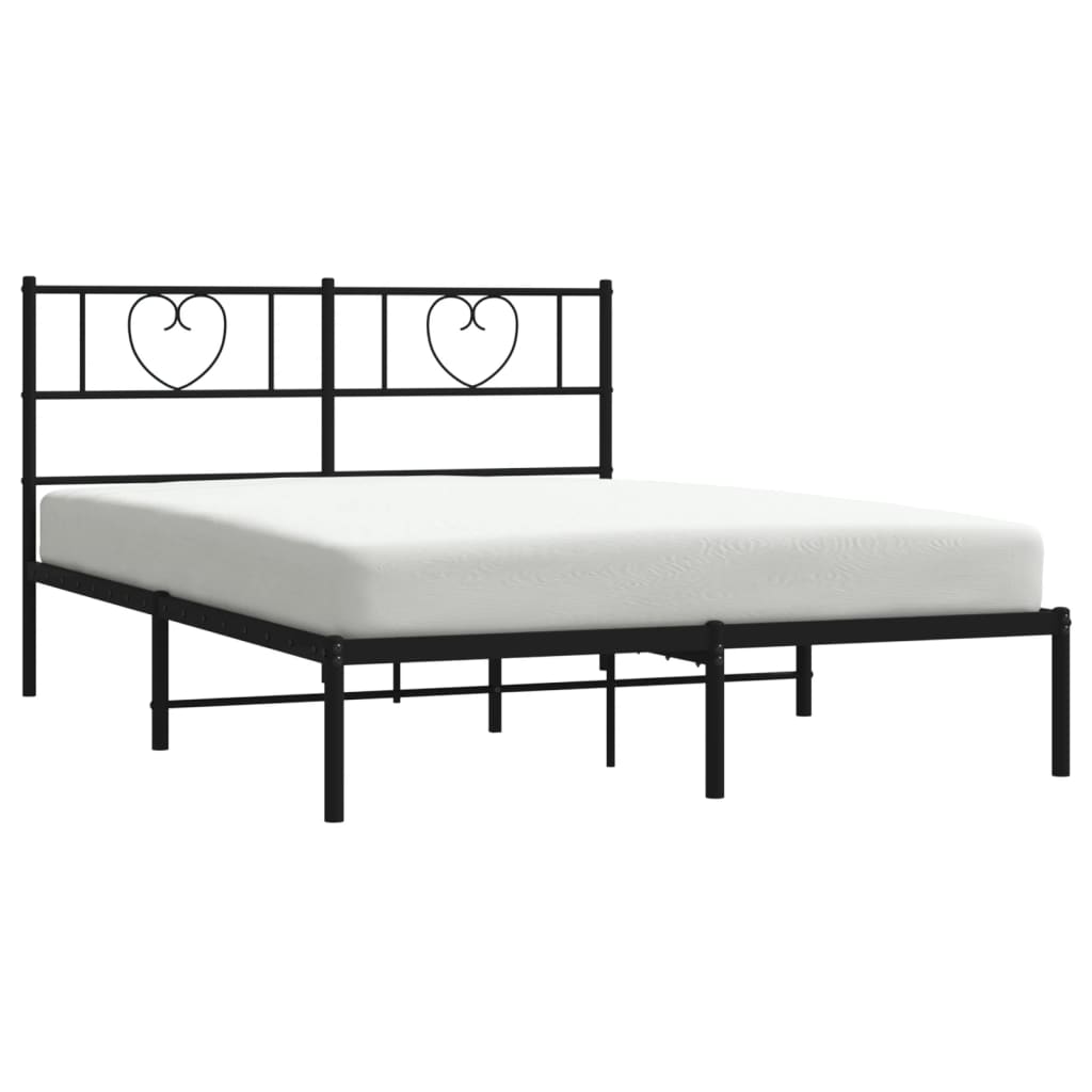 Metal Bed Frame without Mattress with Headboard Black 160x200cm