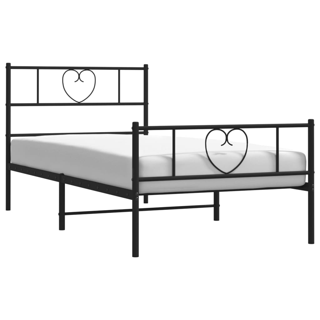 Metal Bed Frame without Mattress with Footboard Black 80x200cm