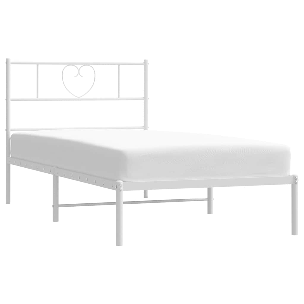 Metal Bed Frame without Mattress with Headboard White 100x200cm