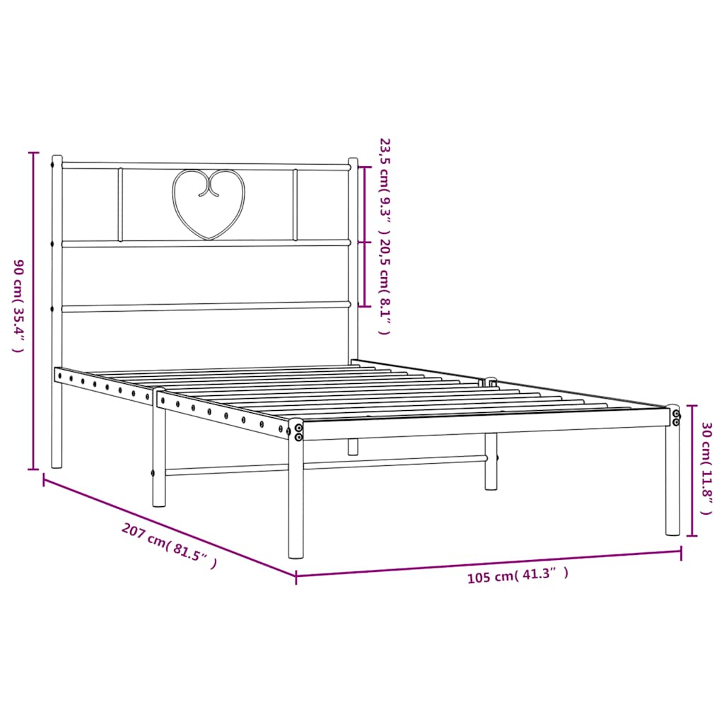 Metal Bed Frame without Mattress with Headboard White 100x200cm