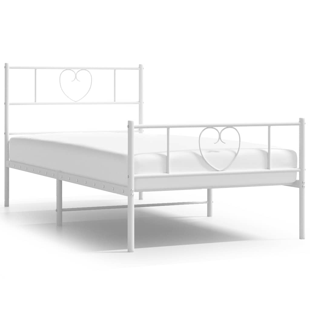Metal Bed Frame without Mattress with Footboard White 100x200cm