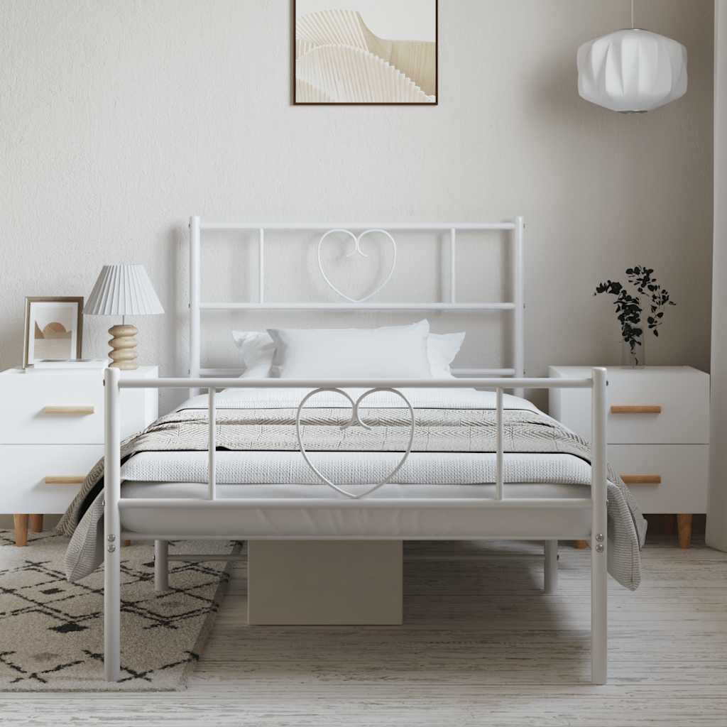 Metal Bed Frame without Mattress with Footboard White 100x200cm
