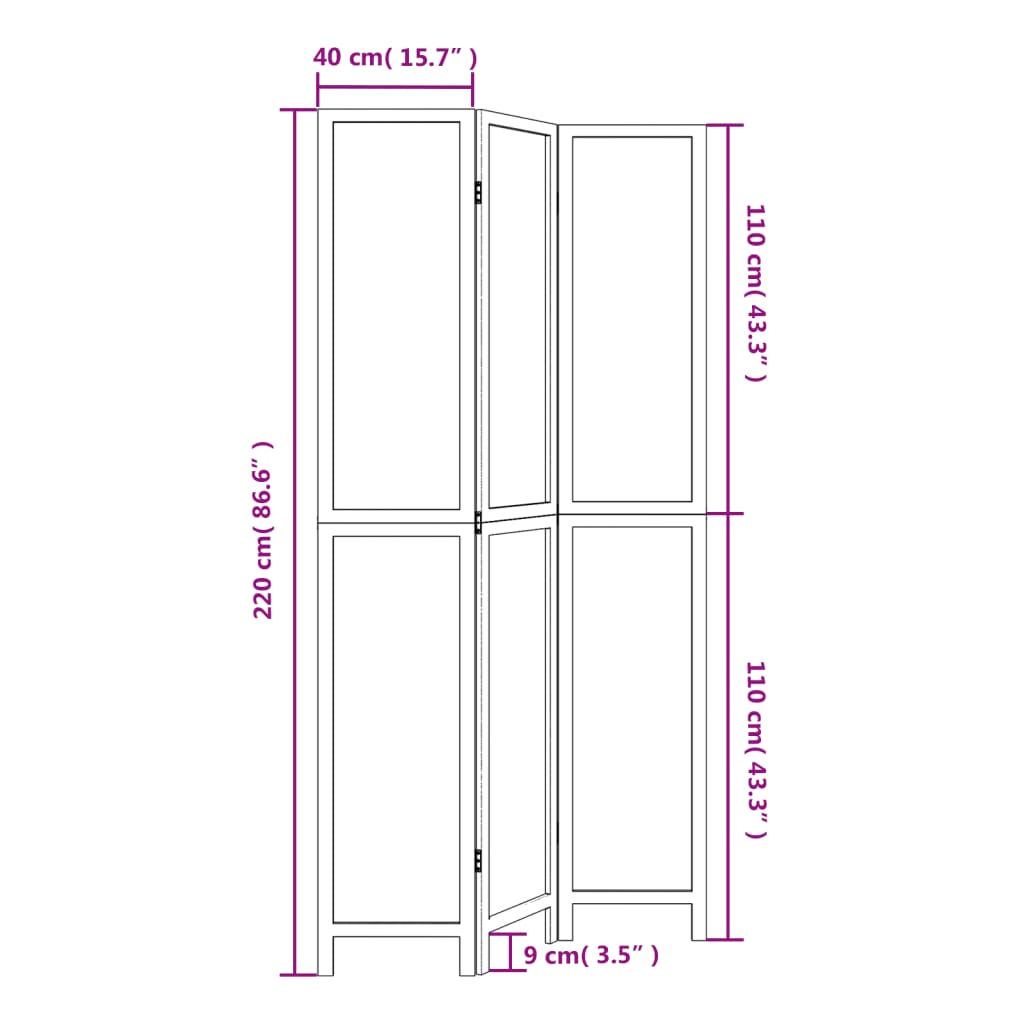 Room Divider 3 Panels Dark Brown Solid Wood Paulownia