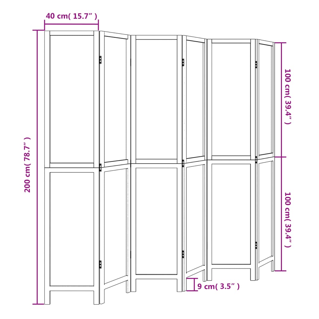 Room Divider 6 Panels Dark Brown Solid Wood Paulownia