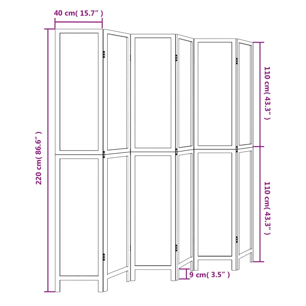 Room Divider 6 Panels Dark Brown Solid Wood Paulownia