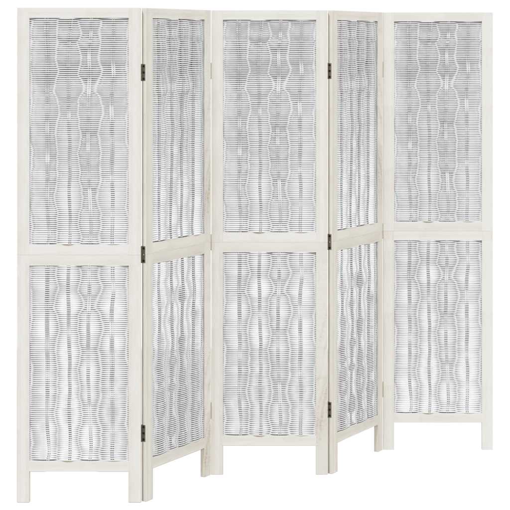 Room Divider 5 Panels White Solid Wood Paulownia