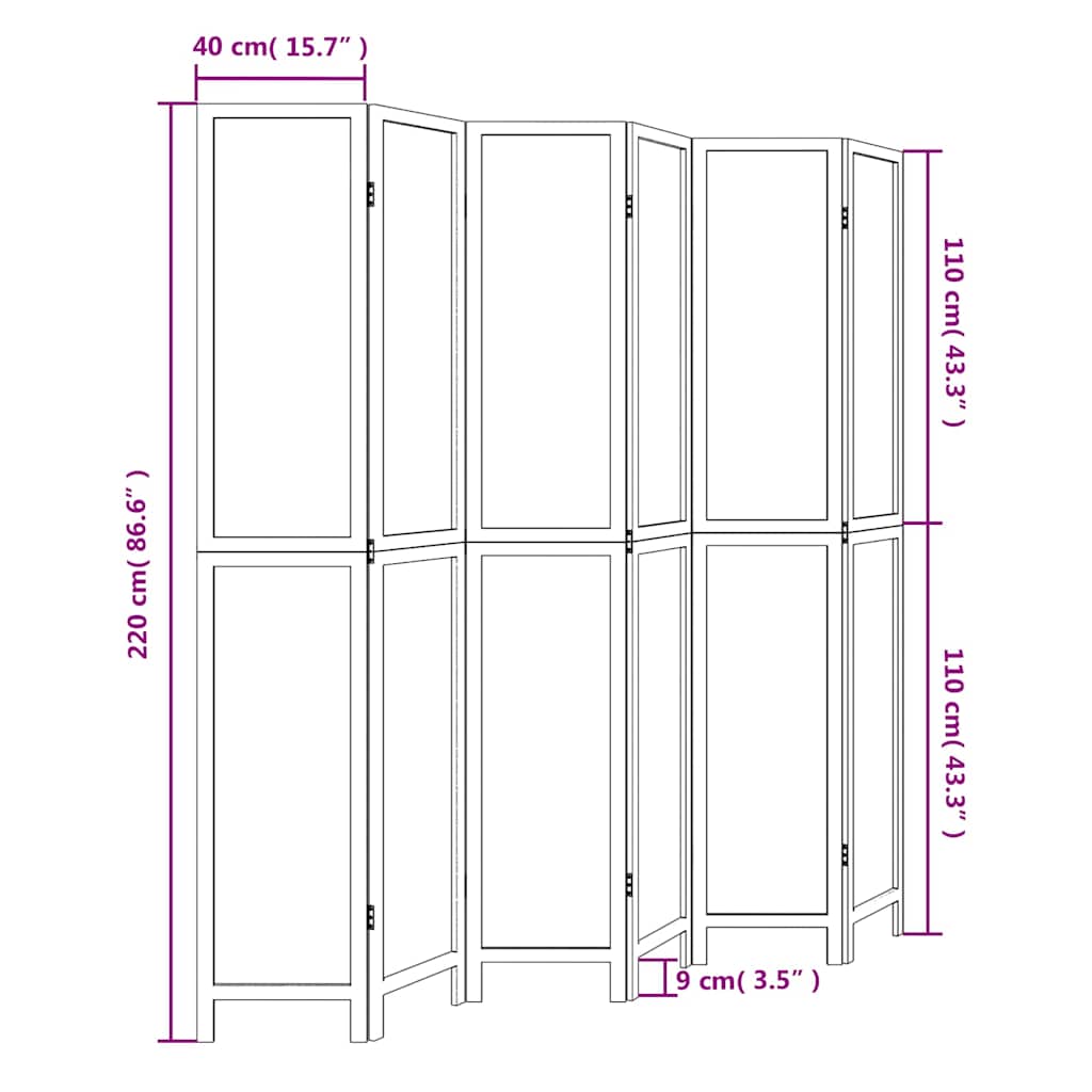 Room Divider 6 Panels White Solid Wood Paulownia
