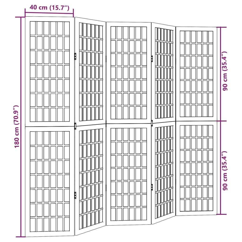 Room Divider 5 Panels Black Solid Wood Paulownia