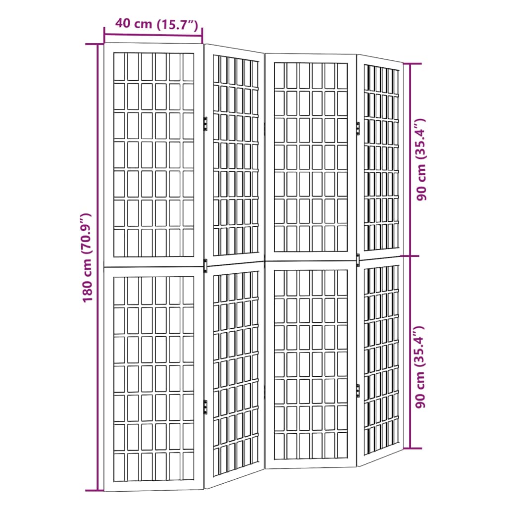 Room Divider 4 Panels White Solid Wood Paulownia