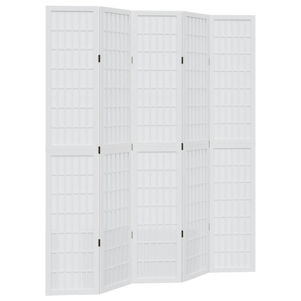 Room Divider 5 Panels White Solid Wood Paulownia